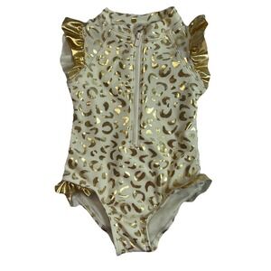 Floatimini 1 Pc Tusk Metallic Gold Ruffle Sparkle Leopard Print Swimsuit Size 2T
